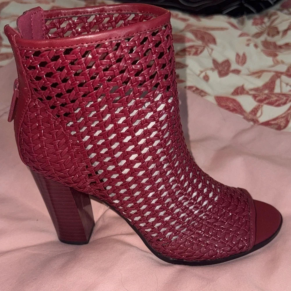 Calvin Klein Red Woven Heeled Boots - Picture 1 of 7